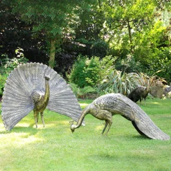 Statues & Sculptures Peacocks-Majestic Peacocks Life-Size Bronze Metal Garden Statues