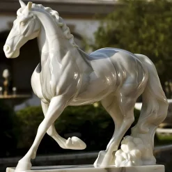 Statues & Sculptures Horses|Modern-Majestic Stallion 200cm White Marble Garden Statue