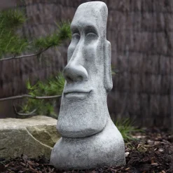 Statues & Sculptures Easter Island Heads-Male Easter Island Head Stone Garden Ornament