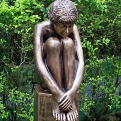 Statues & Sculptures Modern-Melina on Column 110cm Bronze Resin Garden Statue