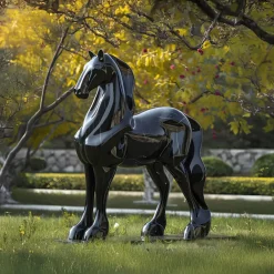 Statues & Sculptures Horses|Contemporary-Midnight Stallion 200cm Black Marble Garden Statue