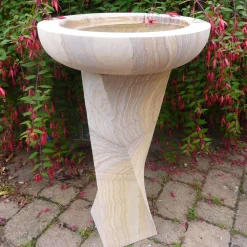 Statues & Sculptures Bird Baths-Modern Twisting Rainbow Sandstone Birdbath - Garden Bird Bath