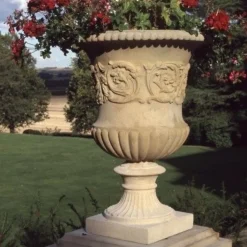 Statues & Sculptures Large|Round-Montpellier Vase Stone Garden Planter on Pedestal