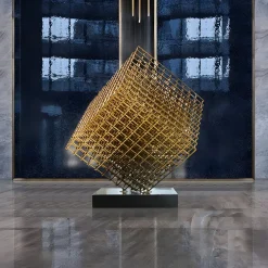 Statues & Sculptures Floor Standing|Abstract-Multiverse 120cm Gold Geometric Metal Garden Sculpture