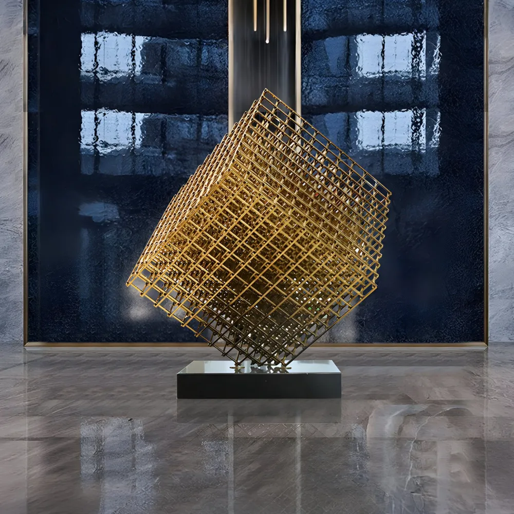 Statues & Sculptures Table Top|Floor Standing-Multiverse 100cm Gold Geometric Metal Garden Sculpture