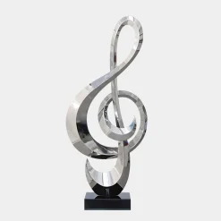Statues & Sculptures Floor Standing|Abstract-Musical Pulse 106cm Silver Metal Indoor Sculpture