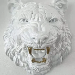Statues & Sculptures Wall Art|Animals-Mystic Tiger 37cm White Resin Wall Sculpture
