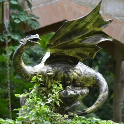 Statues & Sculptures Dragons-Mystical Dragon 100cm Bronze Metal Garden Statue