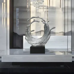 Statues & Sculptures Floor Standing|Abstract-Oceanic Wave 117cm Silver Metal Indoor Sculpture