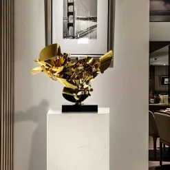 Statues & Sculptures Table Top|Abstract-Opal Bloom 53cm Gold Metal Indoor Sculpture