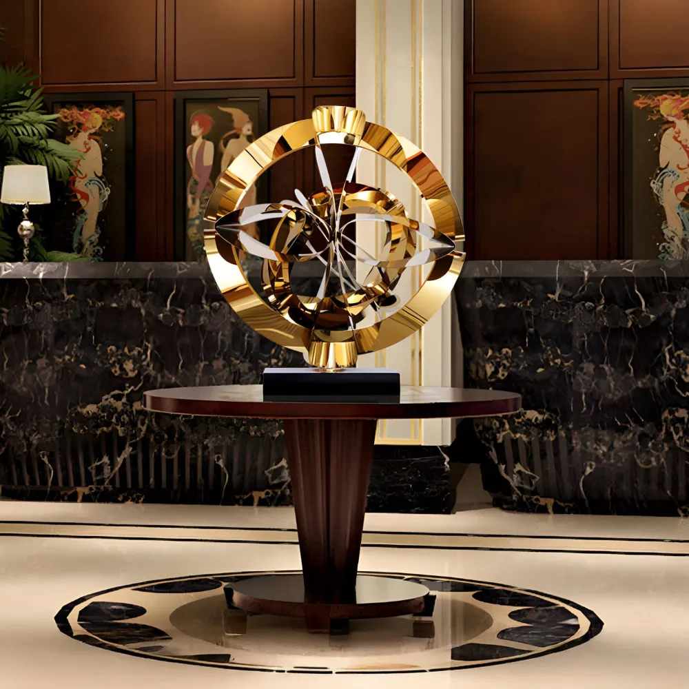 Statues & Sculptures Table Top|Abstract-Orbital Chaos 65cm Gold Metal Indoor Sculpture