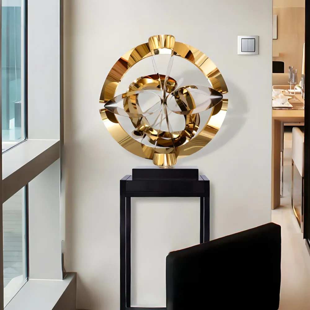 Statues & Sculptures Table Top|Abstract-Orbital Chaos 65cm Gold Metal Indoor Sculpture