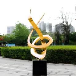 Statues & Sculptures Contemporary|Contemporary-Orbital Motion 250cm Gold Metal Garden Sculpture