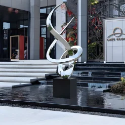 Statues & Sculptures Contemporary|Contemporary-Orbital Motion 250cm Silver Metal Garden Sculpture