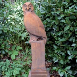 Statues & Sculptures Owls-Owl Modern Stone Garden Statue (Rust)