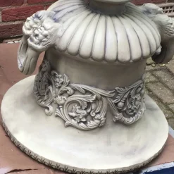 Statues & Sculptures Large|Round-Pair of Grecian Stone Garden Planter Urns on Pedestals