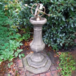 Statues & Sculptures Armillary Sundials-Pedestal Armillary 114cm Stone Garden Sundial