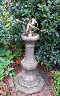 Statues & Sculptures Armillary Sundials-Pedestal Armillary 114cm Stone Garden Sundial