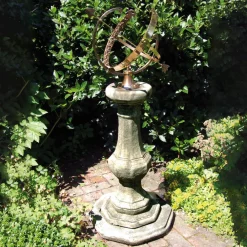 Statues & Sculptures Armillary Sundials-Pedestal Grand Armillary Stone Garden Sundial