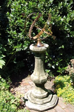Statues & Sculptures Armillary Sundials-Pedestal Grand Armillary Stone Garden Sundial
