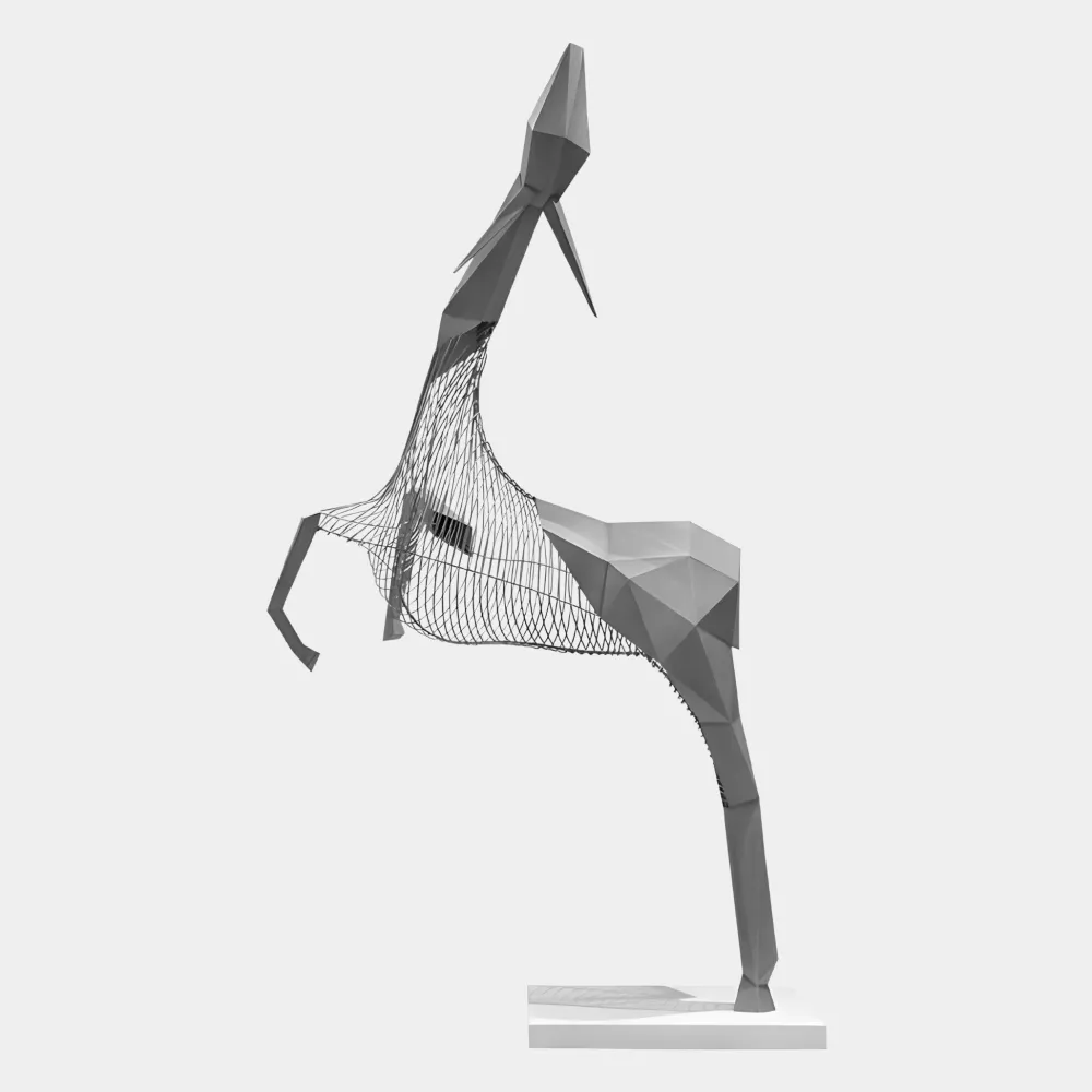 Statues & Sculptures Giant|Floor Standing-Phantom Deer 200cm Silver Metal Garden Sculpture