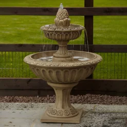 Statues & Sculptures Water Features-Pineapple Two Tier Stone Fountain Garden Water Feature