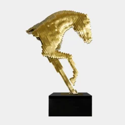 Statues & Sculptures Table Top|Floor Standing-Pixel Horse 75cm Gold Metal Indoor Sculpture