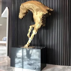 Statues & Sculptures Table Top|Floor Standing-Pixel Horse 75cm Gold Metal Indoor Sculpture