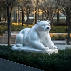 Statues & Sculptures Wildlife|Contemporary-Polar Bear 65cm White Marble Garden Statue v1