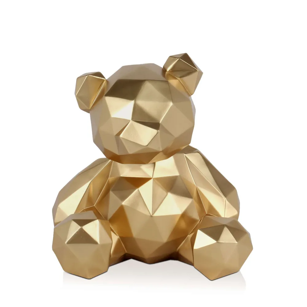 Statues & Sculptures Table Top|Low Poly-Polygon Bear 30cm Gold Resin Indoor Sculpture