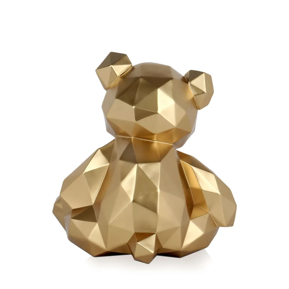 Statues & Sculptures Table Top|Low Poly-Polygon Bear 30cm Gold Resin Indoor Sculpture