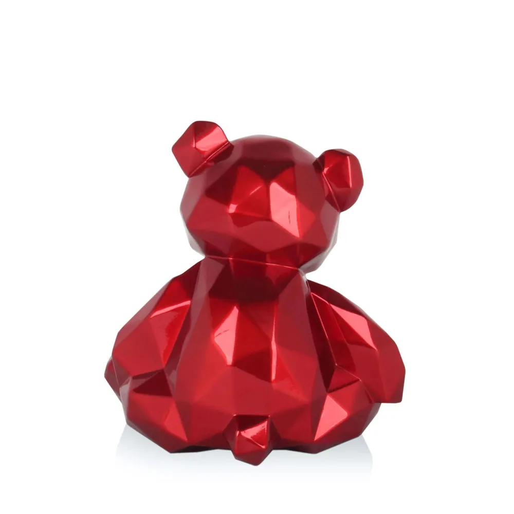 Statues & Sculptures Table Top|Low Poly-Polygon Bear 20cm Red Resin Indoor Sculpture