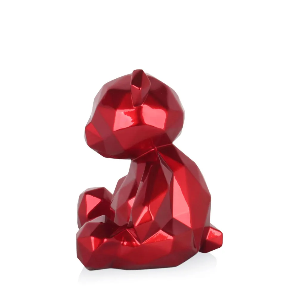 Statues & Sculptures Table Top|Low Poly-Polygon Bear 20cm Red Resin Indoor Sculpture