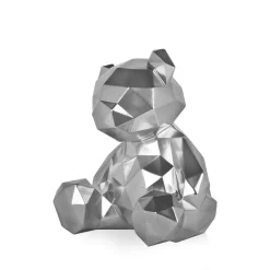 Statues & Sculptures Table Top|Low Poly-Polygon Bear 30cm Silver Resin Indoor Sculpture