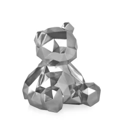 Statues & Sculptures Table Top|Low Poly-Polygon Bear 30cm Silver Resin Indoor Sculpture