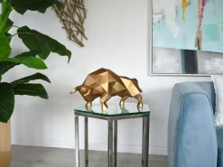 Statues & Sculptures Table Top|Low Poly-Polygon Bull 25cm Bronze Resin Indoor Sculpture