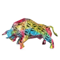Statues & Sculptures Table Top|Low Poly-Polygon Bull 25cm Multicoloured Resin Indoor Sculpture