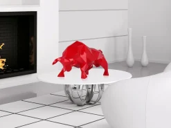 Statues & Sculptures Table Top|Low Poly-Polygon Bull 25cm Red Resin Indoor Sculpture
