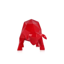 Statues & Sculptures Table Top|Low Poly-Polygon Bull 25cm Red Resin Indoor Sculpture