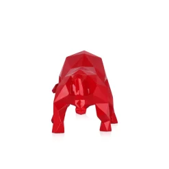 Statues & Sculptures Table Top|Low Poly-Polygon Bull 25cm Red Resin Indoor Sculpture