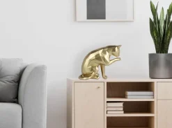 Statues & Sculptures Table Top|Low Poly-Polygon Cat 24cm Gold Resin Indoor Sculpture