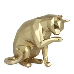 Statues & Sculptures Table Top|Low Poly-Polygon Cat 24cm Gold Resin Indoor Sculpture