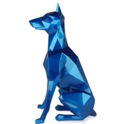 Statues & Sculptures Floor Standing|Low Poly-Polygon Doberman 82cm Blue Resin Indoor Sculpture