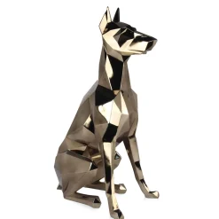 Statues & Sculptures Floor Standing|Low Poly-Polygon Doberman 82cm Gold Resin Indoor Sculpture