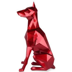 Statues & Sculptures Floor Standing|Low Poly-Polygon Doberman 82cm Red Resin Indoor Sculpture