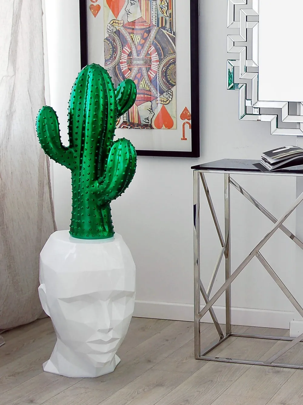 Statues & Sculptures Low Poly|Contemporary-Polygon Female Head 55cm White Side Table Sculpture