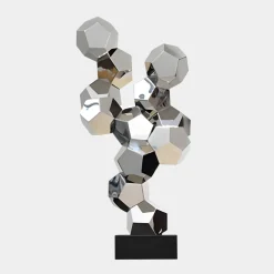 Statues & Sculptures Floor Standing|Low Poly-Polygon Fusion 104cm Silver Metal Indoor Sculpture