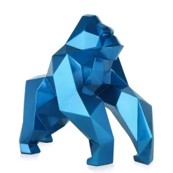 Statues & Sculptures Table Top|Low Poly-Polygon Gorilla 44cm Blue Resin Indoor Sculpture