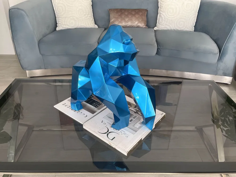Statues & Sculptures Table Top|Low Poly-Polygon Gorilla 44cm Blue Resin Indoor Sculpture