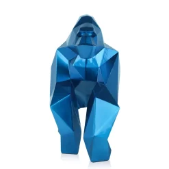 Statues & Sculptures Table Top|Low Poly-Polygon Gorilla 44cm Blue Resin Indoor Sculpture